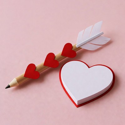 Pencil Arrow with Hearts and Blank Heart Notepad