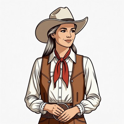 Cowgirl wearing white cowboy hat