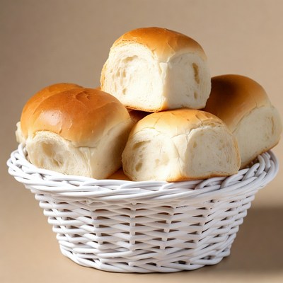 Fresh Dinner Rolls in Wicker Basket