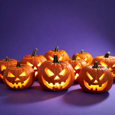 Jack-o'-lanterns on purple background