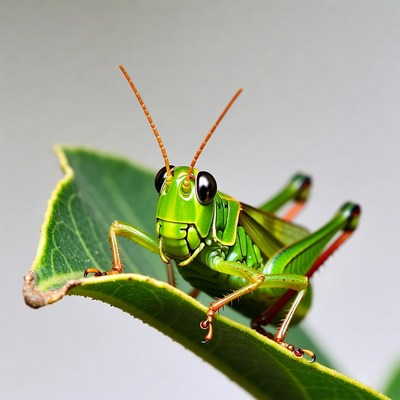 Green grasshopper on leaf