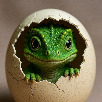 Baby dragon hatching from egg