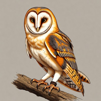 Barn Owl Perched on Branch