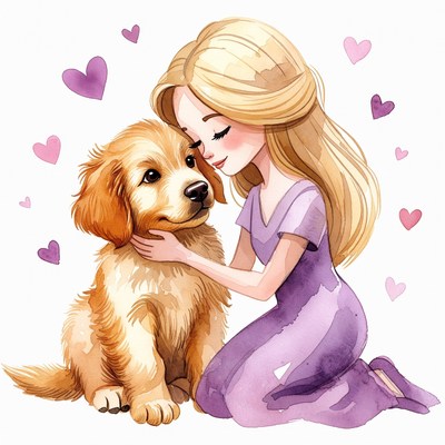 Blonde woman hugging golden retriever puppy
