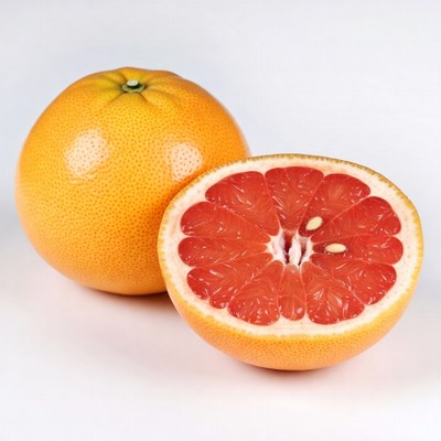 Whole and halved grapefruit