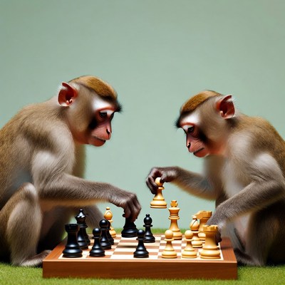 Two monkeys playing chess