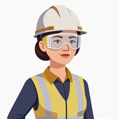 Asian woman in hard hat and vest