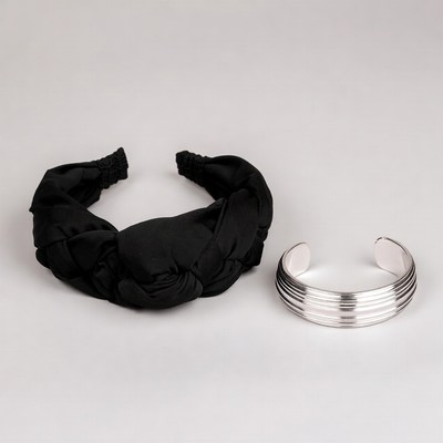 Black Twisted Headband and Silver Cuff Bracelet