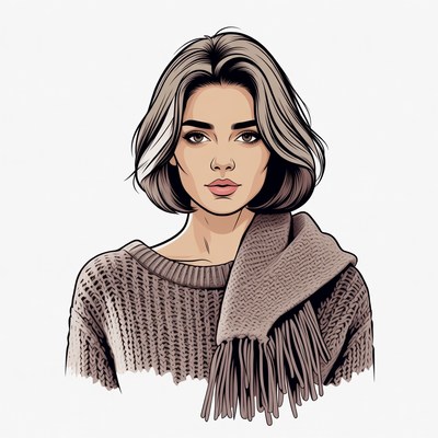 Woman with gray bob haircut and scarf