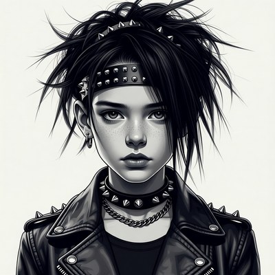 Punk girl with spiked hair and leather jacket