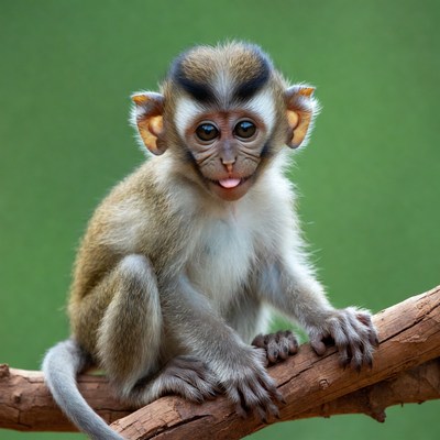 Baby vervet monkey sticking tongue out