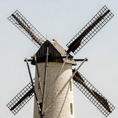 Traditional Windmill with Wooden Blades