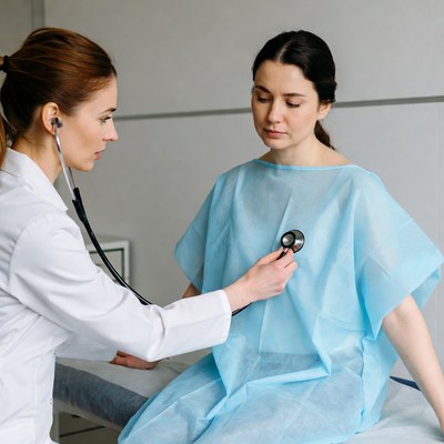 Doctor checking patient's heartbeat