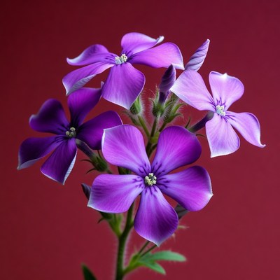Purple Phlox Flowers on Red Background
