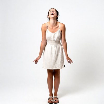 Young woman laughing with arms outstretched