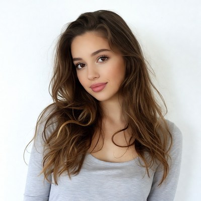 Young woman with wavy brown hair