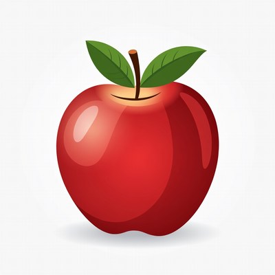 Red apple with green leaf