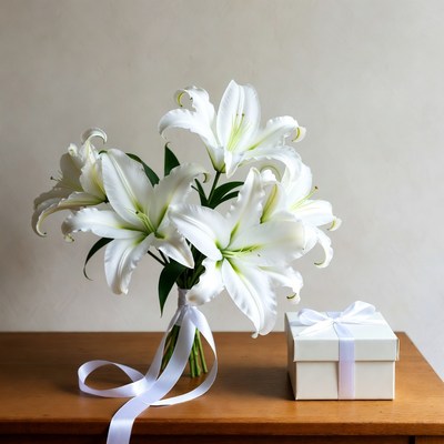 White Lilies Bouquet with White Gift Box