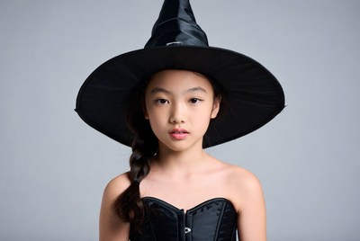 Asian girl in witch costume