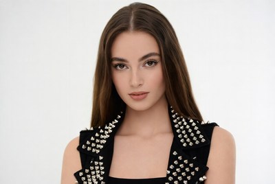 Woman in studded black vest