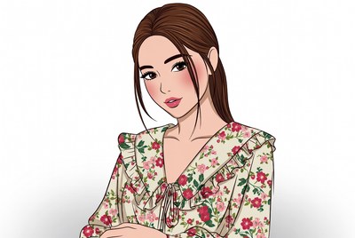 Asian woman in floral dress