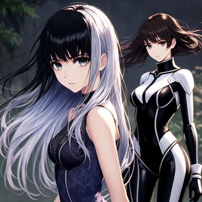 Two Anime Girls in Forest Background