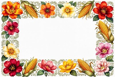 Autumn Flowers and Corn Border Illustration