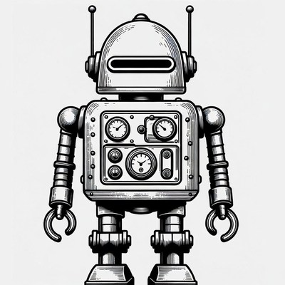 Vintage line art robot illustration