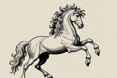 Engraving of rearing horse