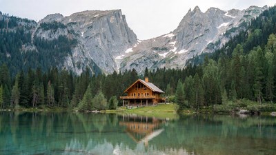 Wooden Cabin by Mountain Lake