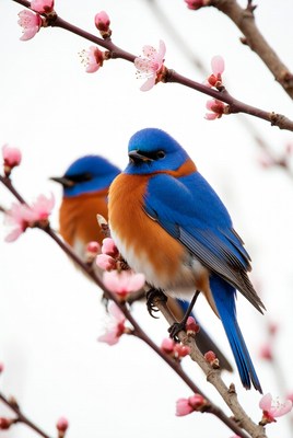 Two Bluebirds on Cherry Blossoms