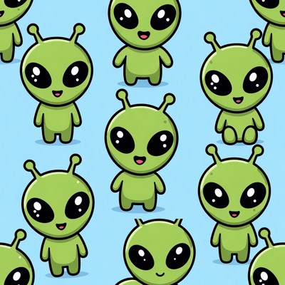 Cute Green Alien Clipart Pattern