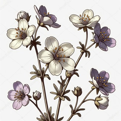White and Purple Anemone Flowers Illustration