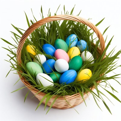 Colorful Easter Eggs in Wicker Basket