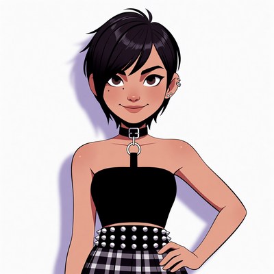 Anime girl with choker and plaid skirt