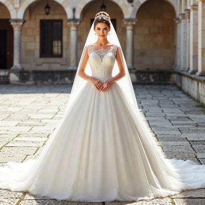 Bride in White Lace Wedding Dress