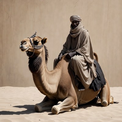 Man riding camel in desert