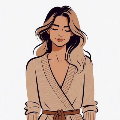 Woman in beige wrap dress