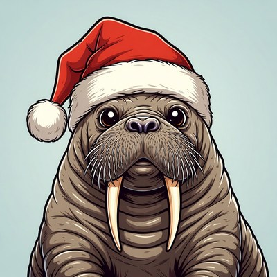 Walrus Wearing Santa Hat