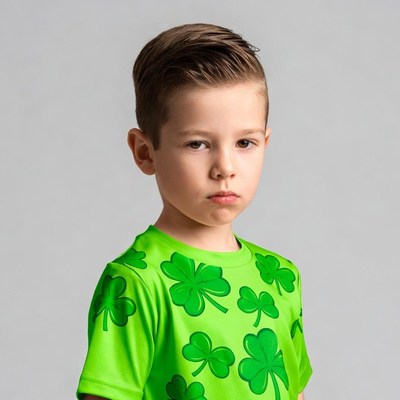 Boy in green shamrock t-shirt