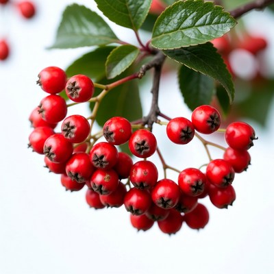 Red berries on green leaves