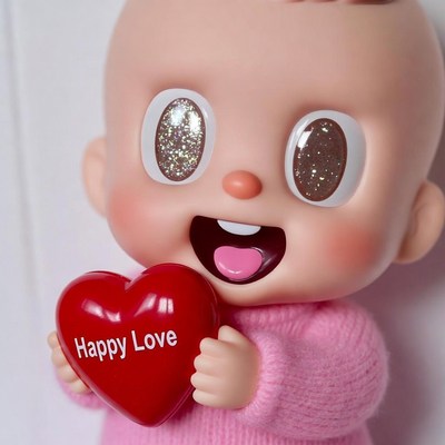 Baby doll holding Happy Love heart