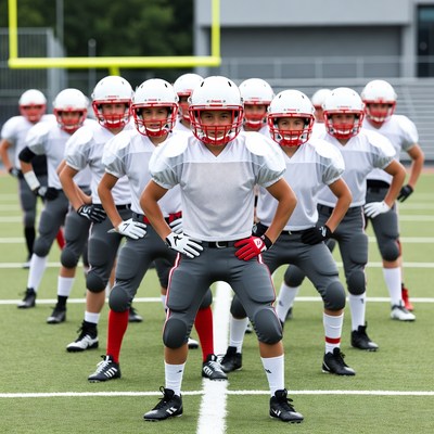 Football Team Posing on Field