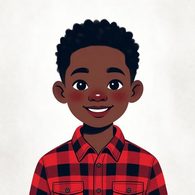 Smiling African-American boy in plaid shirt