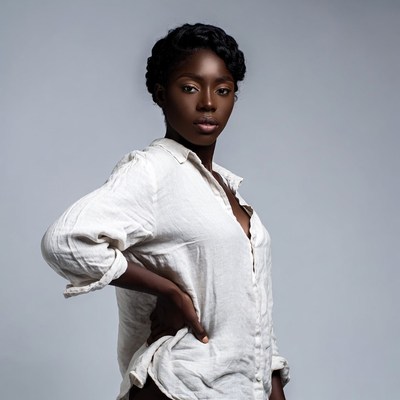African-American woman in white shirt