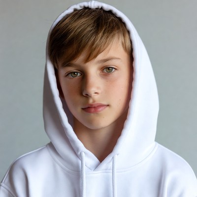 Boy in white hoodie