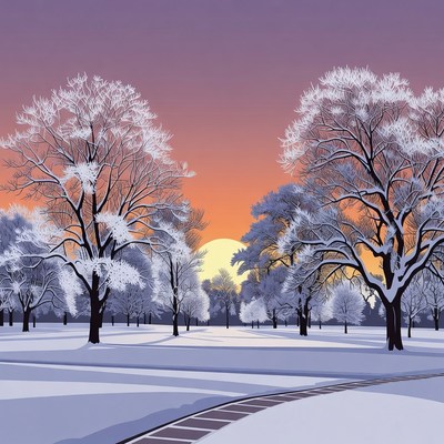 Snowy Trees Sunset Winter Park