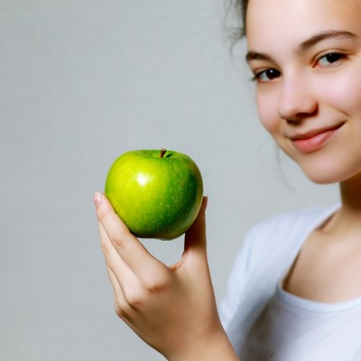 Girl holding green apple