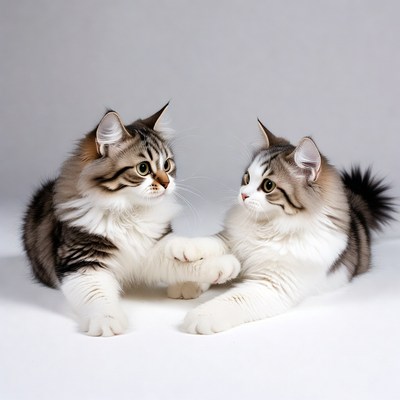 Two tabby kittens playing paws