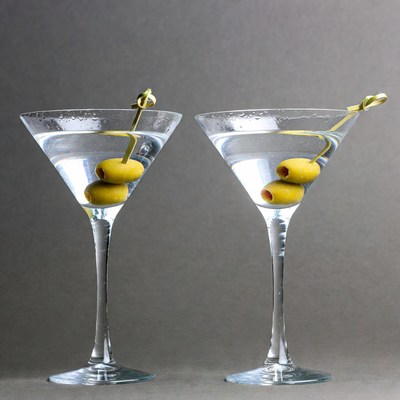Two Martini Glasses with Olives